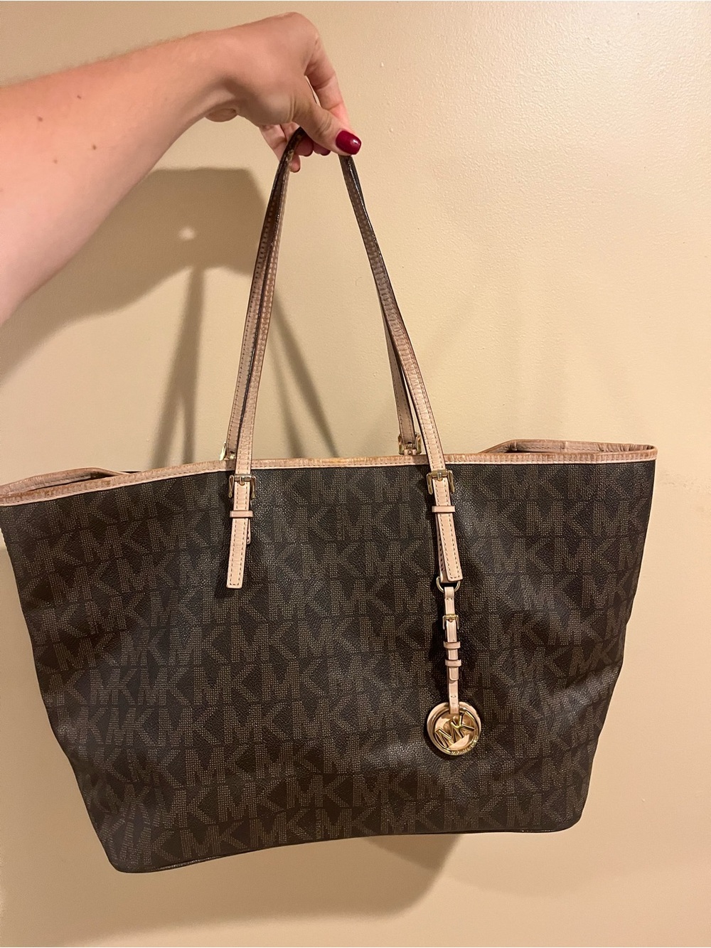 Michael Kors Brown Signature MK Tote with Gold Charm